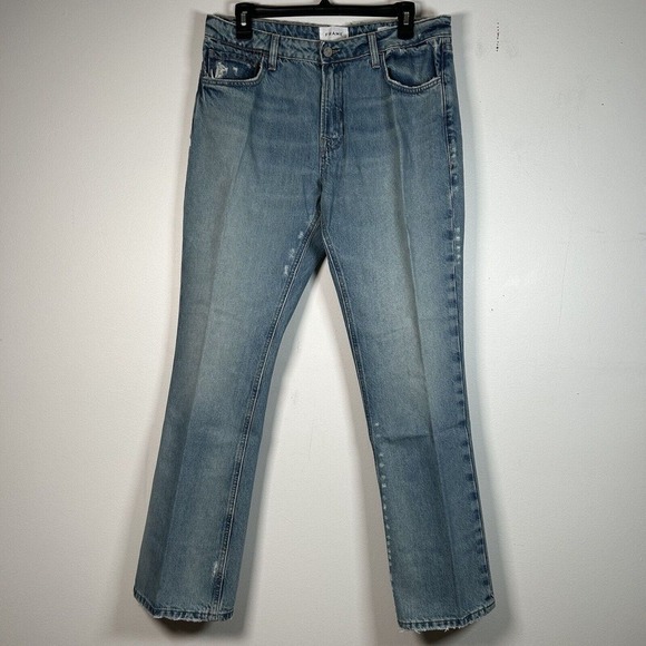 Frame NWT Jeans Women's 30 The Low Boot Cut Blue Faded Distressed Denim Pants - Picture 1 of 7